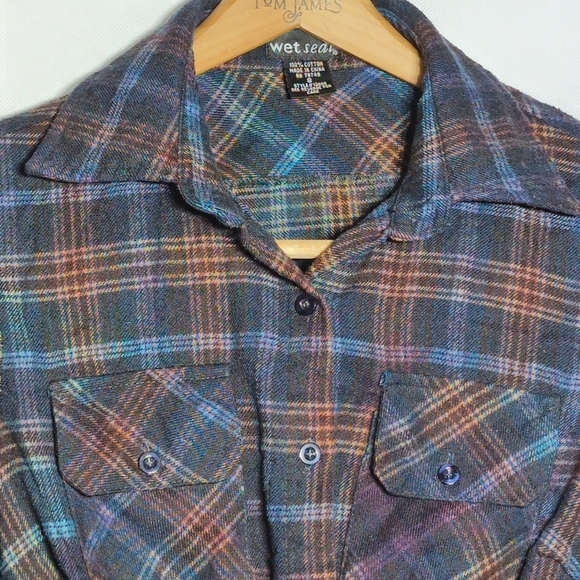 Vintage Wet Seal Sz S Plaid Button-Up Shirt with Smocked Waist - Picture 3 of 6